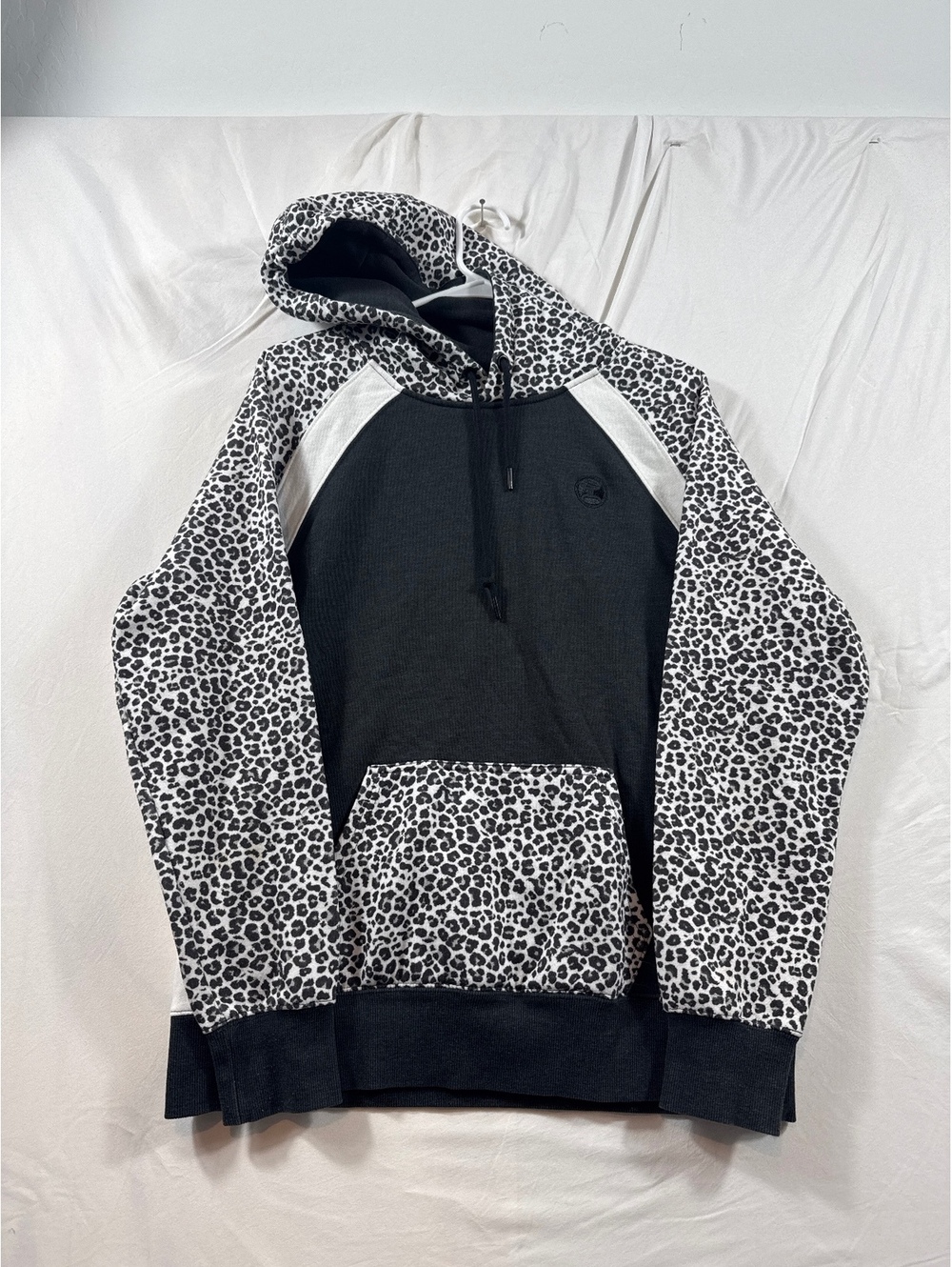 Hooey Black and White Leopard Print Hoodie with Front Pocket